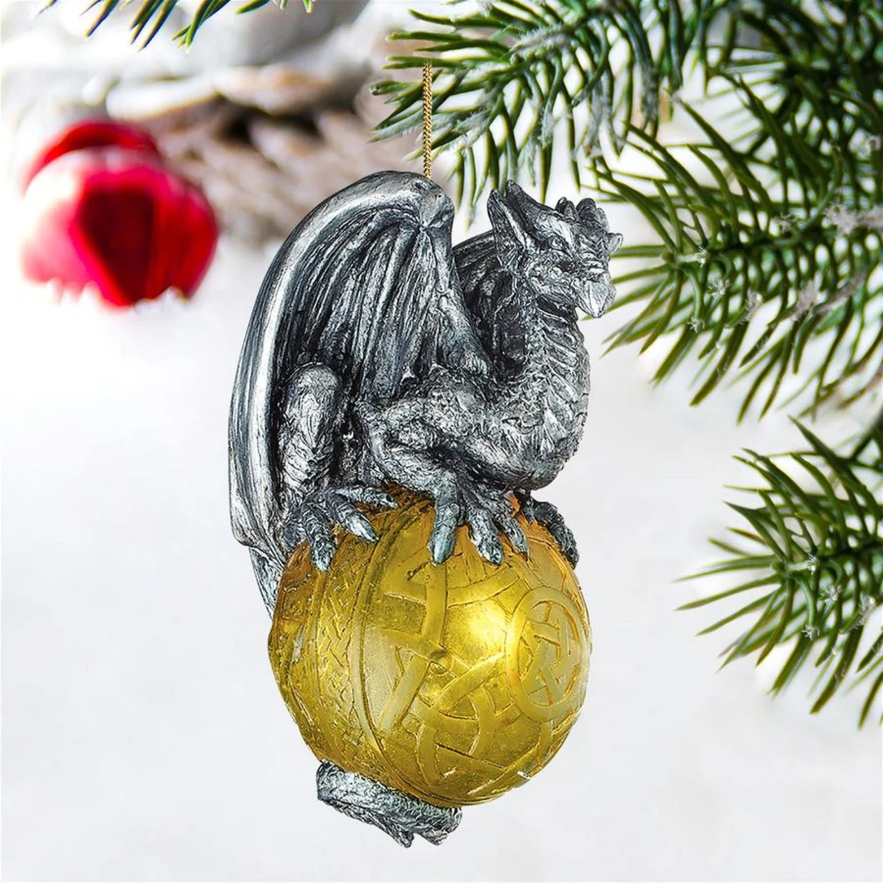 4" Gray And Gold Gothic Portal Dragon Christmas Ornament - Image 2