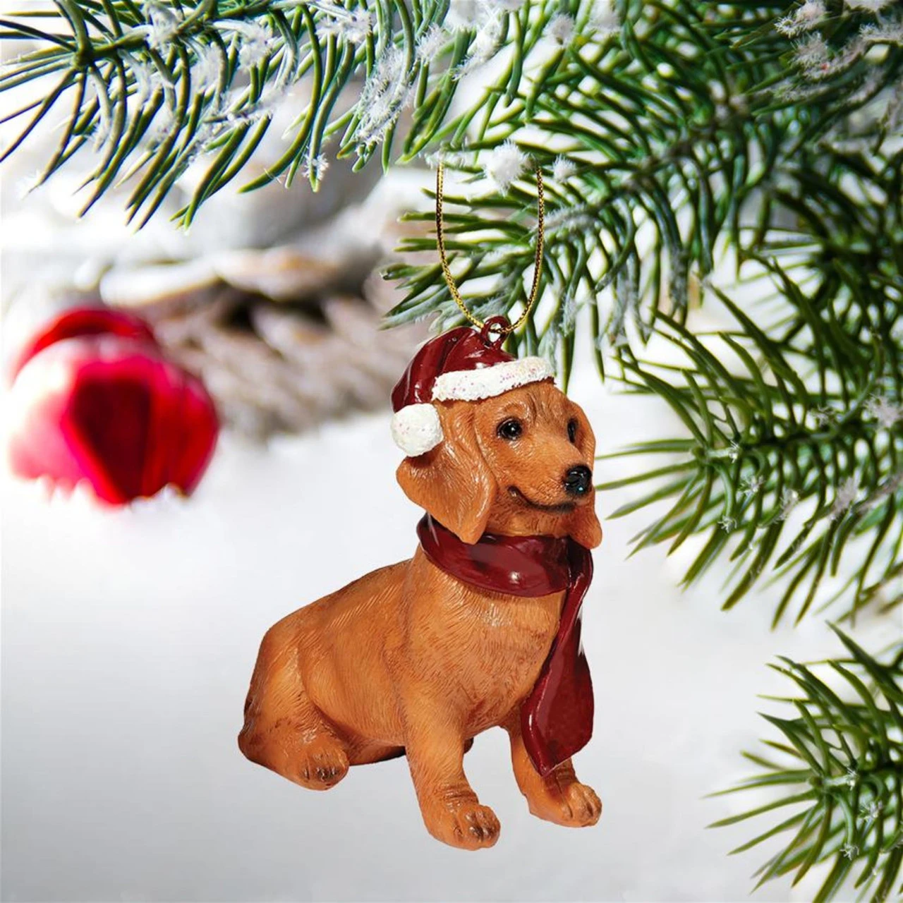 3.5" Sitting Dog Hand Painted Holiday Ornament - Image 3