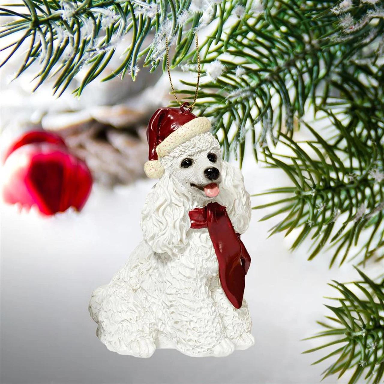 3.5" Sitting Poodle Dog Hand Painted Holiday Ornament - Image 3