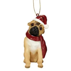 3.5" Beige Pug Dog Christmas Ornament