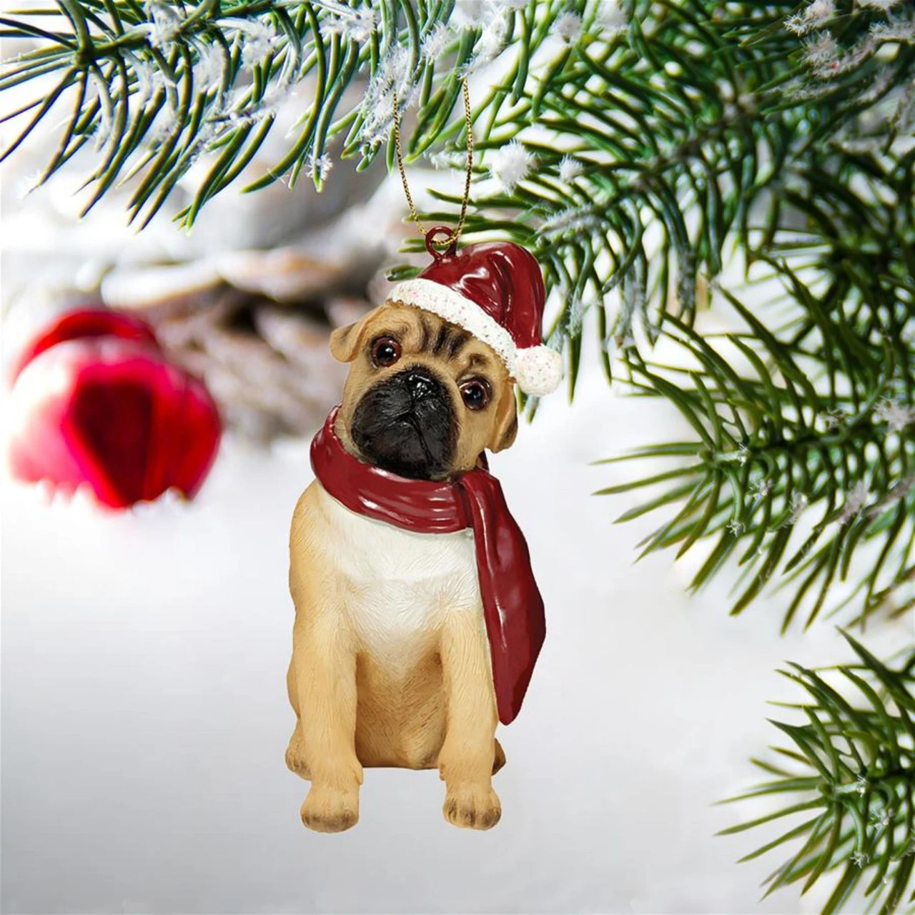 3.5" Beige Pug Dog Christmas Ornament - Image 3