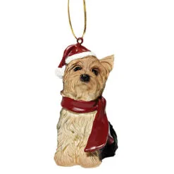 3.5" Sitting Yorkie Dog Hand Painted Holiday Ornament