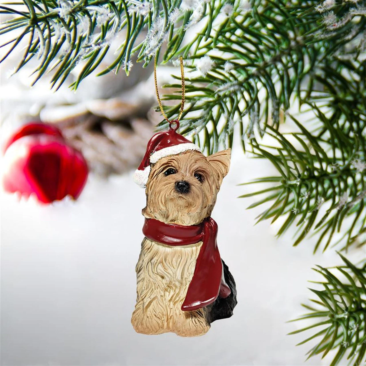 3.5" Sitting Yorkie Dog Hand Painted Holiday Ornament - Image 3