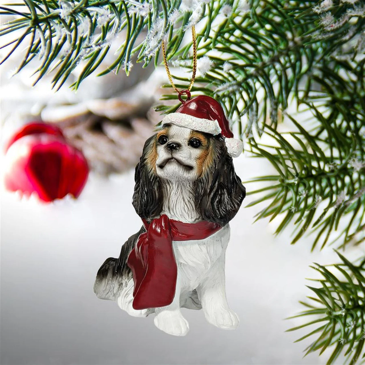 3.5" Sitting Cavalier Dog Hand Painted Holiday Ornament - Image 3