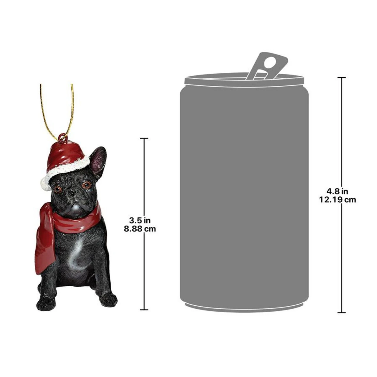 3.5" Black French Bulldog Dog Christmas Ornament - Image 2