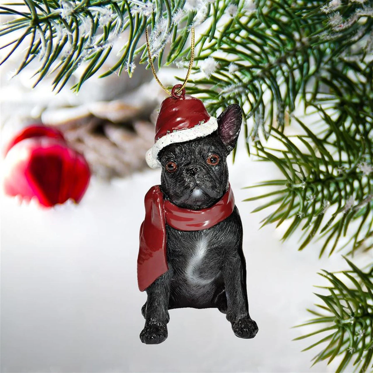 3.5" Black French Bulldog Dog Christmas Ornament - Image 3