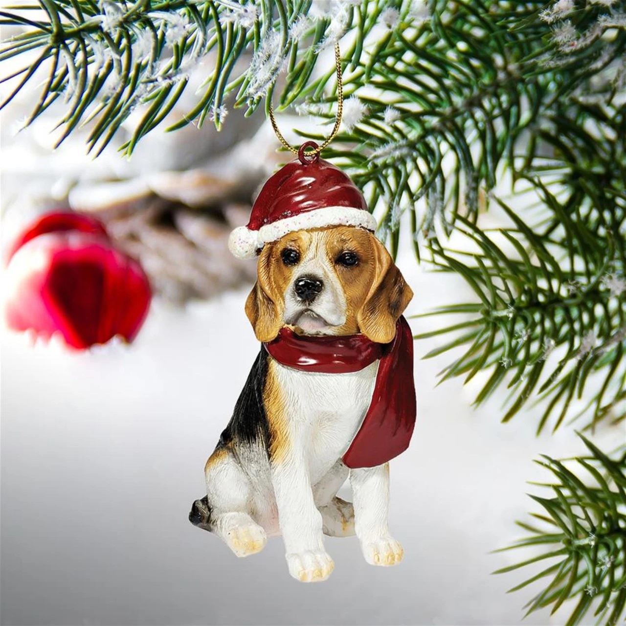 3.5" Sitting Beagle Dog Hand Painted Holiday Ornament - Image 3