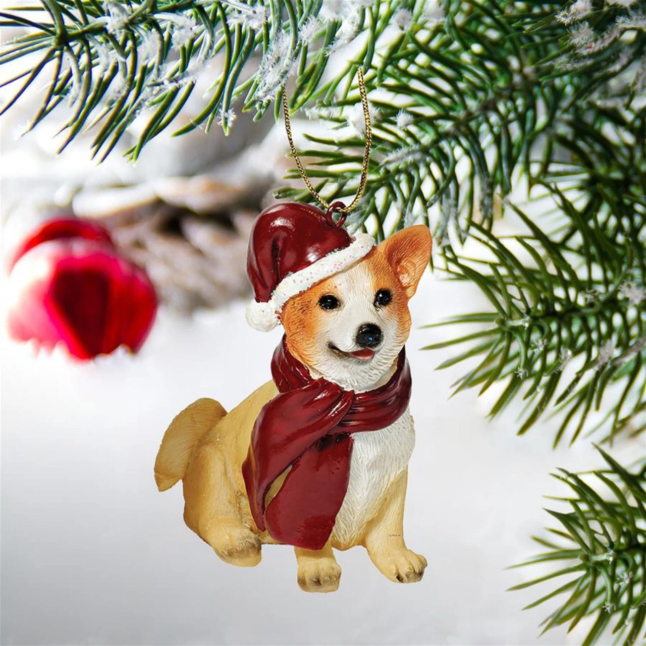 3.5" Sitting Welsh Corgi Dog Hand Painted Holiday Ornament - Image 3
