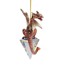 3.5" Red And Gold Dragon On A Artificial Diamond Christmas Ornament