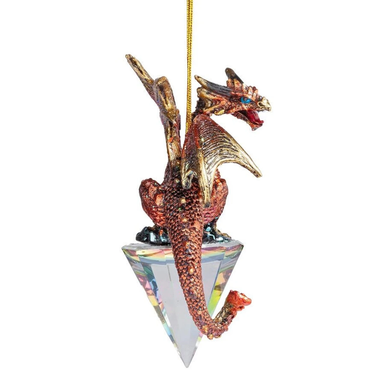 3.5" Red And Gold Dragon On A Artificial Diamond Christmas Ornament