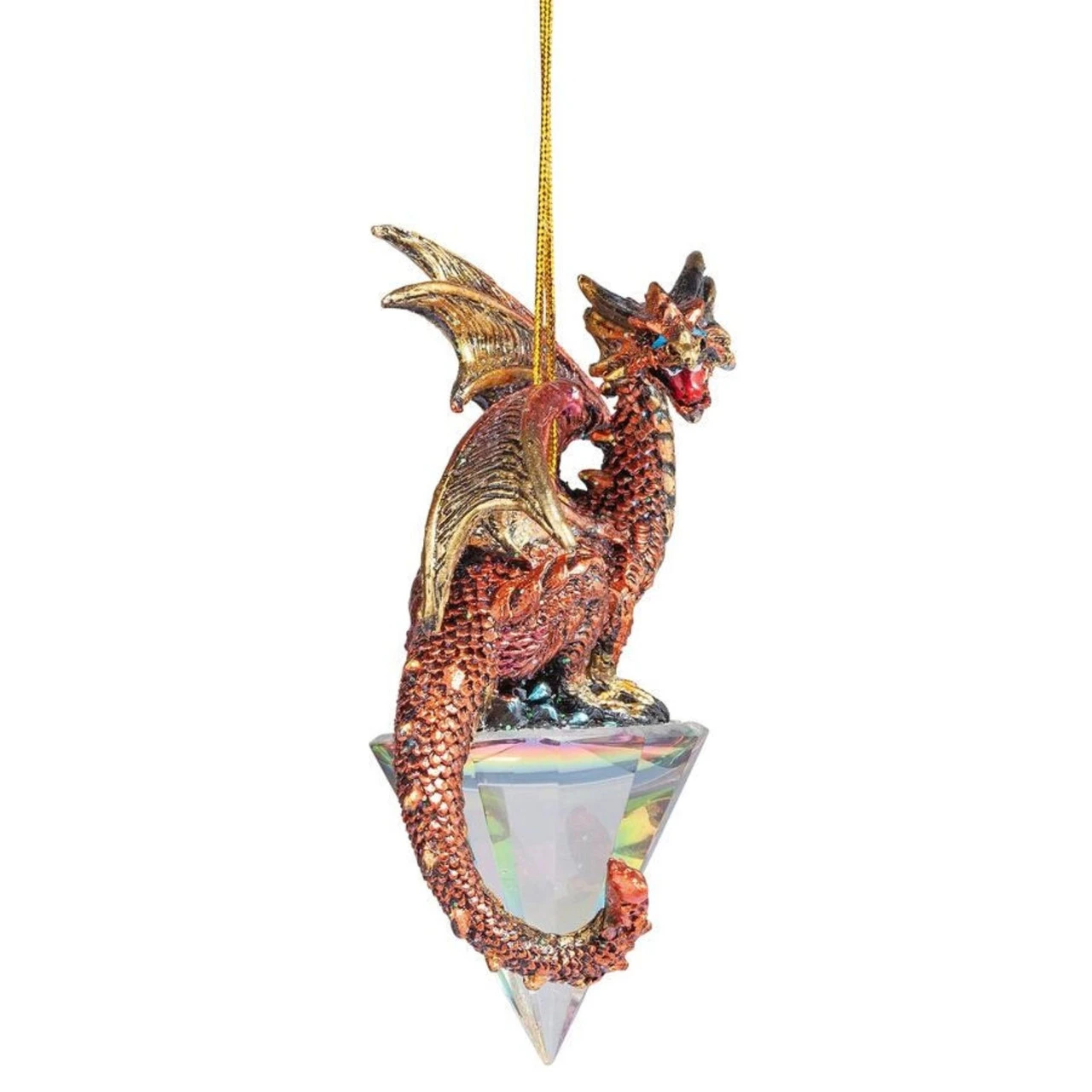 3.5" Red And Gold Dragon On A Artificial Diamond Christmas Ornament - Image 2
