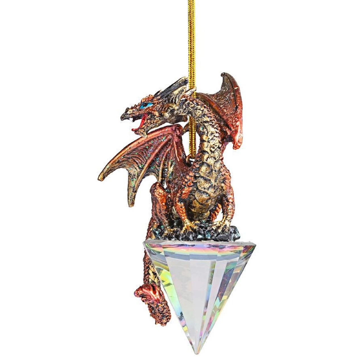 3.5" Red And Gold Dragon On A Artificial Diamond Christmas Ornament - Image 3