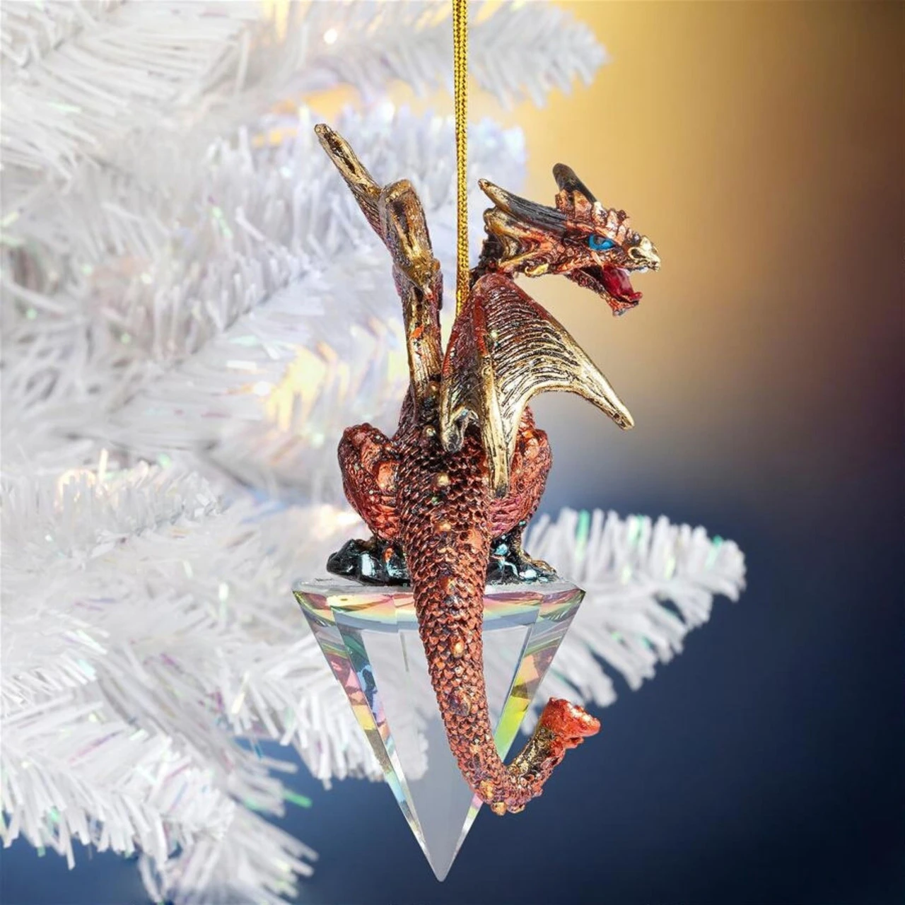 3.5" Red And Gold Dragon On A Artificial Diamond Christmas Ornament - Image 6