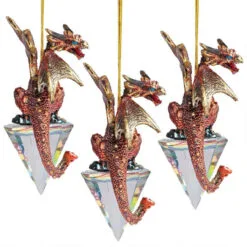 3ct Red And Gold Dragon On A Artificial Diamond Christmas Ornament 3.5"