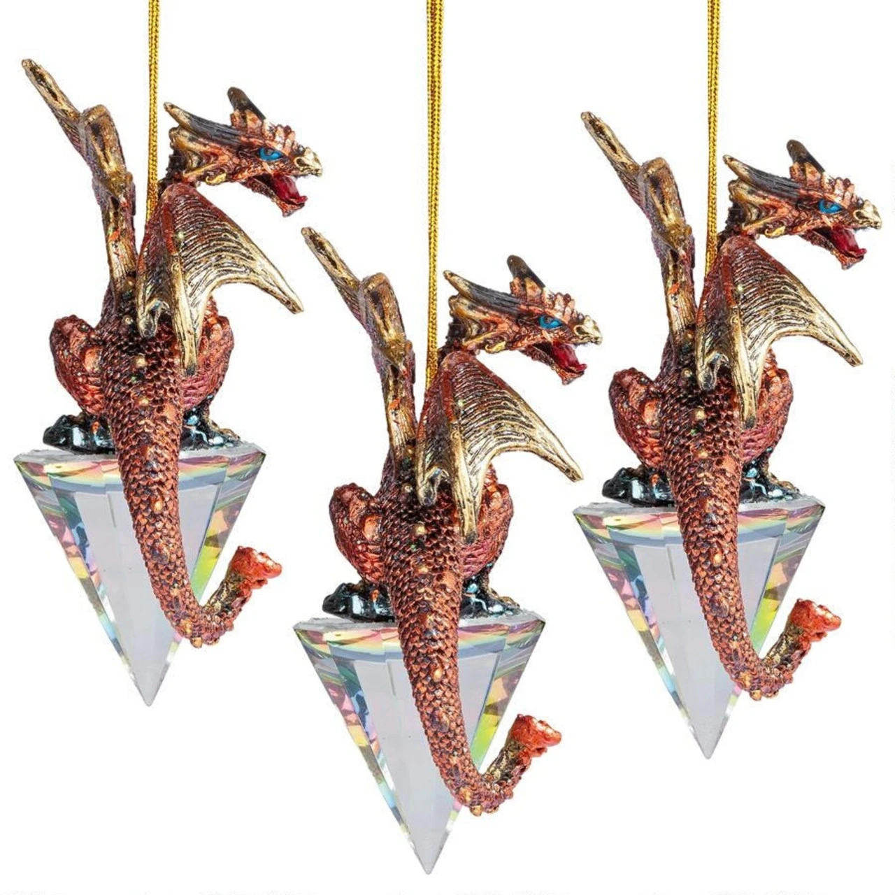 3ct Red And Gold Dragon On A Artificial Diamond Christmas Ornament 3.5"