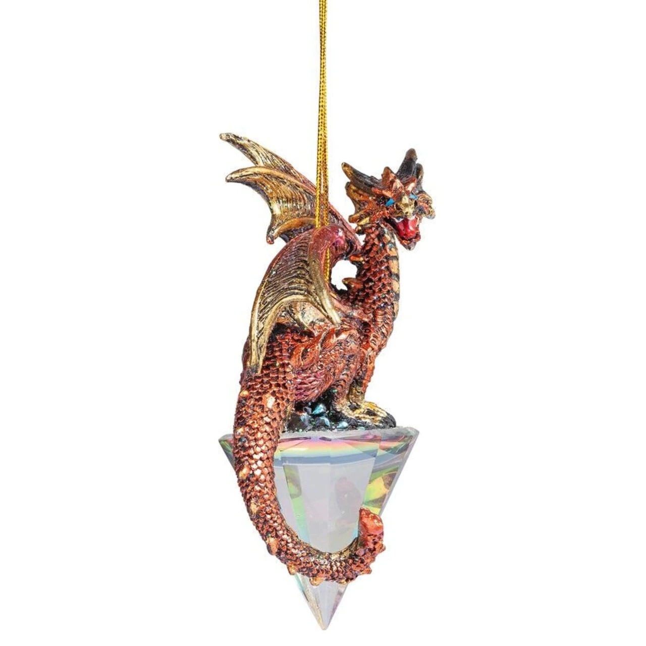 3ct Red And Gold Dragon On A Artificial Diamond Christmas Ornament 3.5" - Image 2