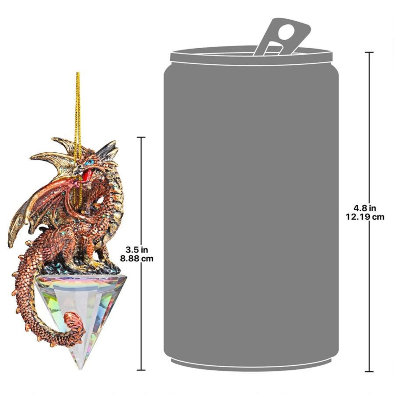 3ct Red And Gold Dragon On A Artificial Diamond Christmas Ornament 3.5" - Image 7