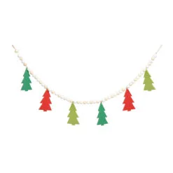 41.75" White And Green Beaded Wooden Christmas Tree Garland