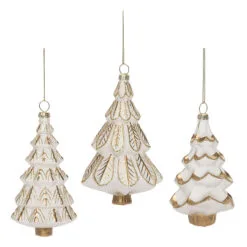 Set Of 3 White And Gold Christmas Tree Ornaments 5.75"