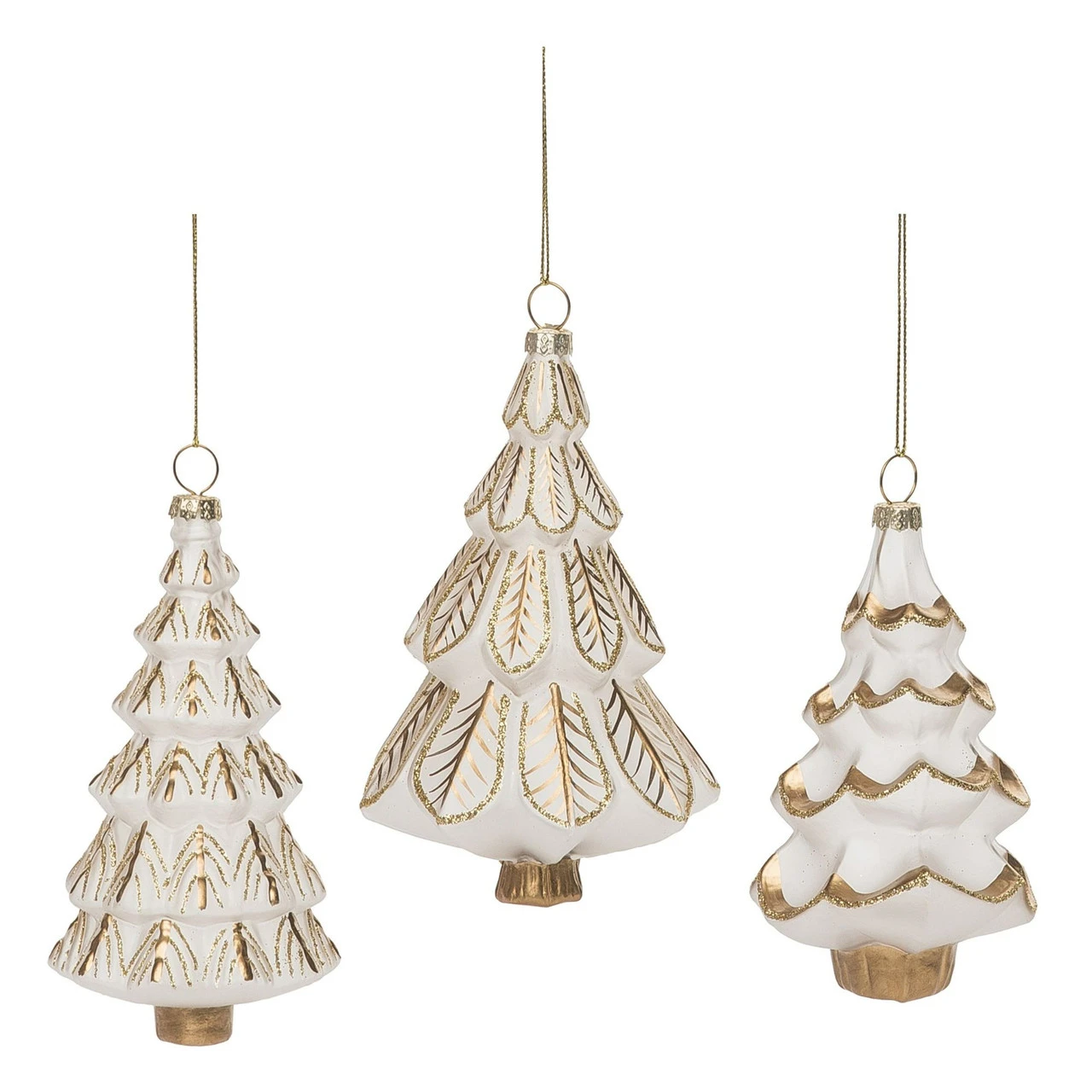 Set Of 3 White And Gold Christmas Tree Ornaments 5.75"
