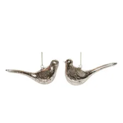 Set Of 2 Gold Mercurial Glass Christmas Bird Ornaments 6"