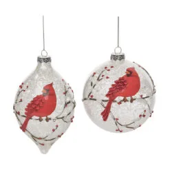Set Of 2 Red Cardinal Christmas Drop And Ball Ornaments 5.5"