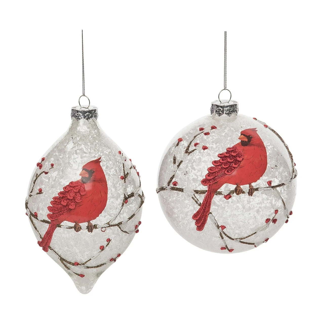 Set Of 2 Red Cardinal Christmas Drop And Ball Ornaments 5.5"