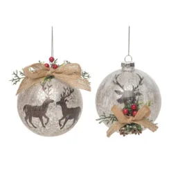 Set Of 2 Christmas Rustic Reindeer Ornaments 4.5"