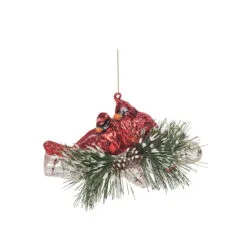 6.5" Red And Green Cardinals On Branch Christmas Ornament