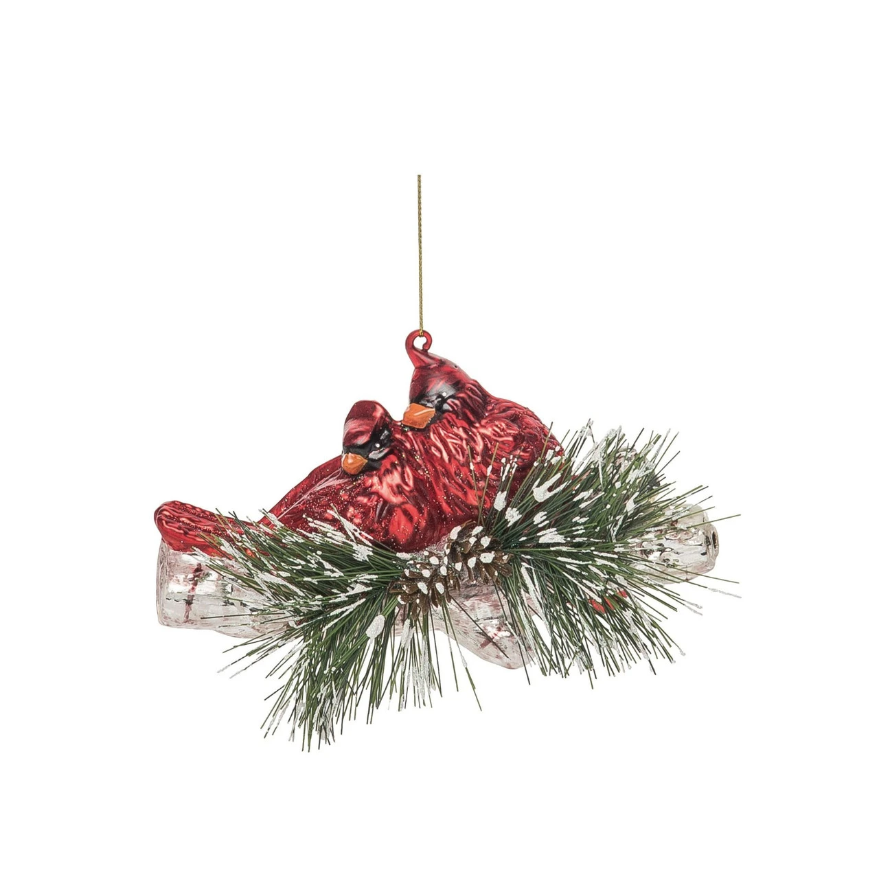 6.5" Red And Green Cardinals On Branch Christmas Ornament
