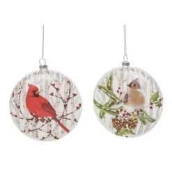 Set Of 2 White And Red Christmas Winter Birds Ornaments 5.5"