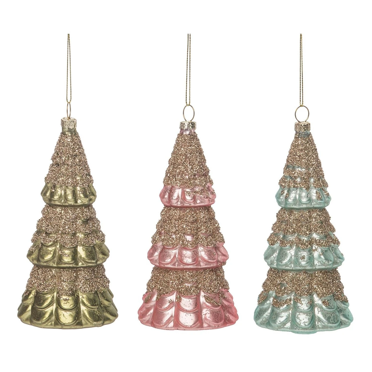 Set Of 3 Gold And Blue Christmas Tree Ornament 6"