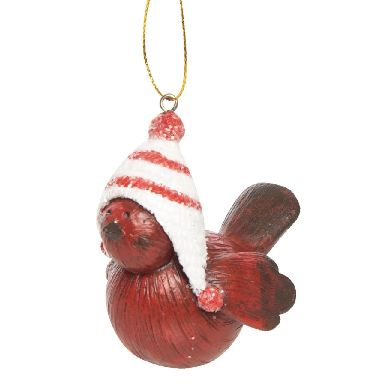 2.25" Red And White Christmas Bird With Striped Hat Ornament