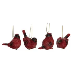 Set Of 4 Red Christmas Glitter Cardinal Ornaments 3.25"