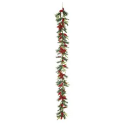 9' X 4" Green And Red Artificial Christmas Gilded Poinsettia Garland, Unlit