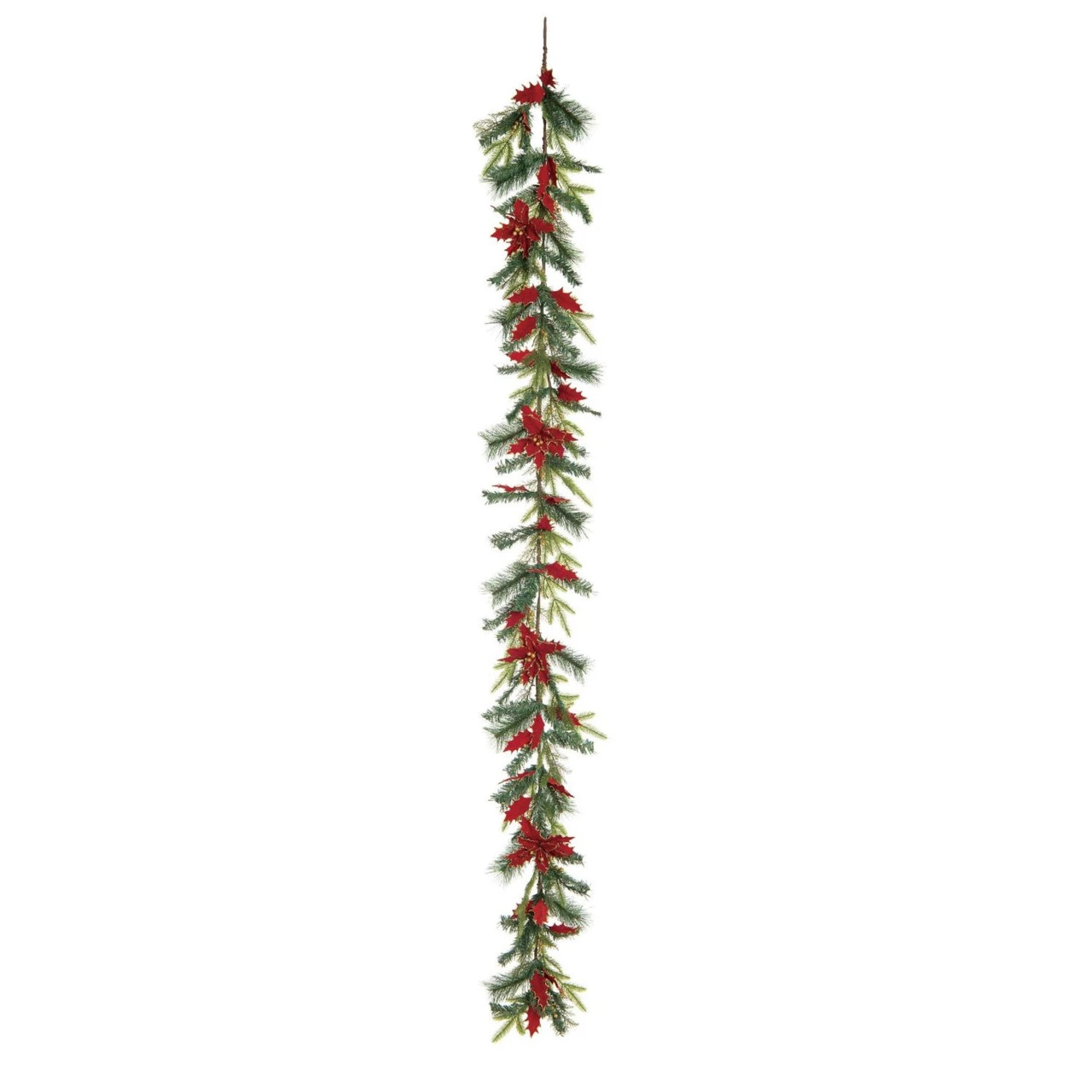 9' X 4" Green And Red Artificial Christmas Gilded Poinsettia Garland, Unlit