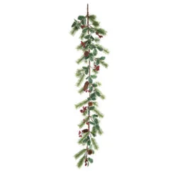 5.4' X 4" Green And Red Artificial Christmas Retro Holly Garland, Unlit