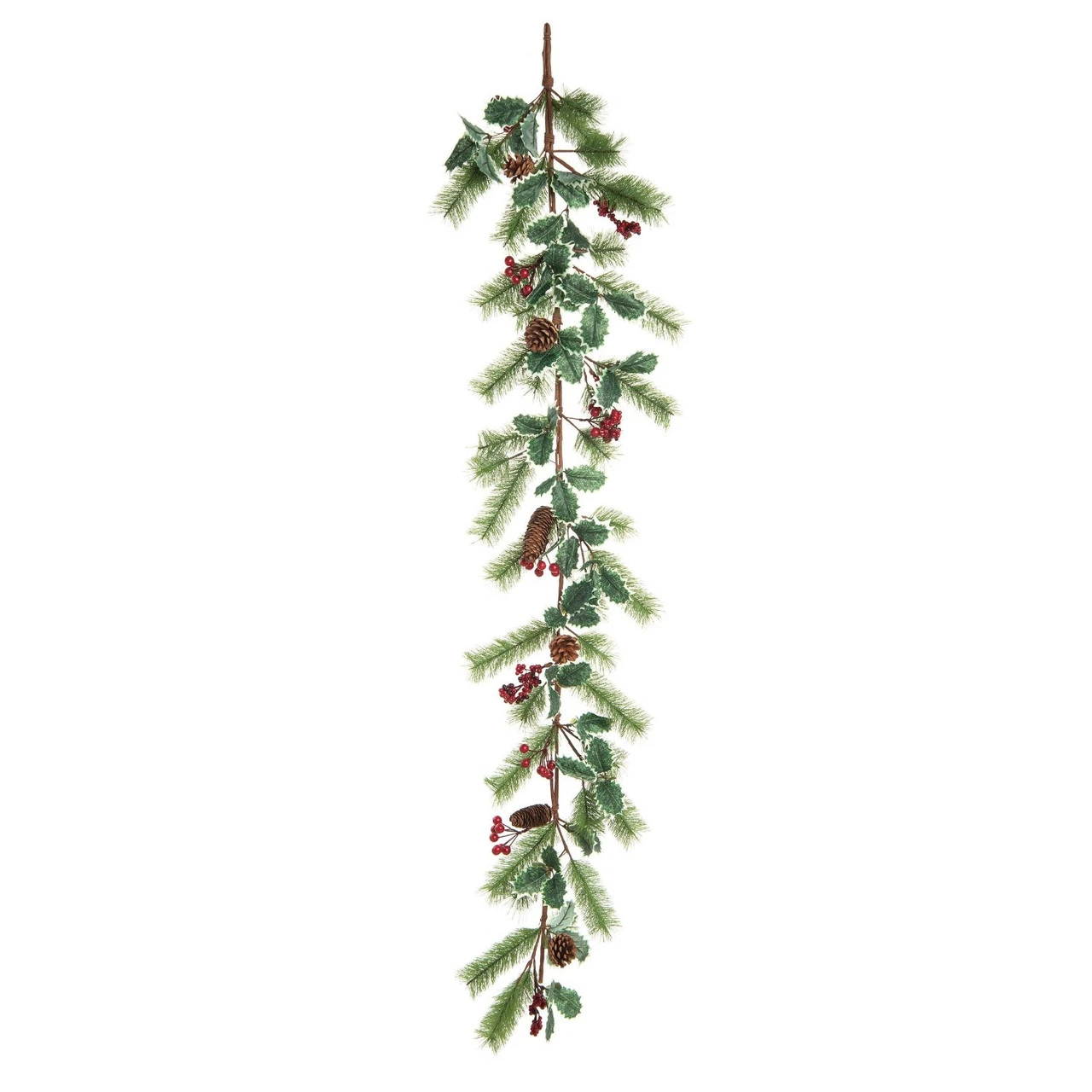 5.4' X 4" Green And Red Artificial Christmas Retro Holly Garland, Unlit