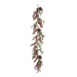 58" Green And Red Twig Berry Eucalyptus Artificial Christmas Garland