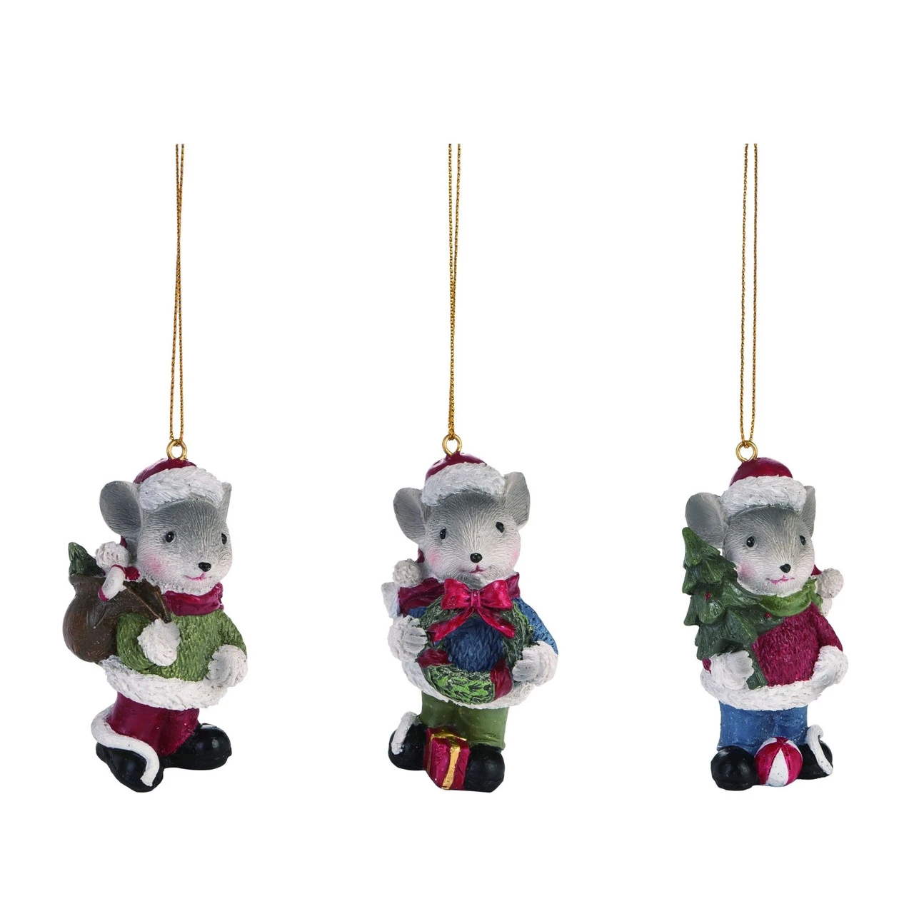 3ct Red And Green Mouse Christmas Hanging Figurine Ornaments 3"