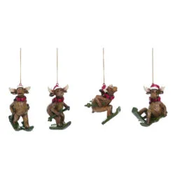 4ct Red And Brown Skiing Moose Christmas Hanging Ornaments 4"