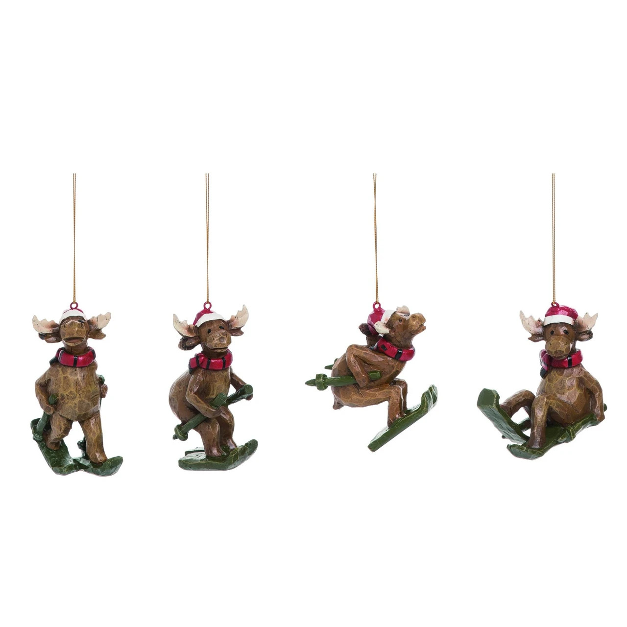 4ct Red And Brown Skiing Moose Christmas Hanging Ornaments 4"