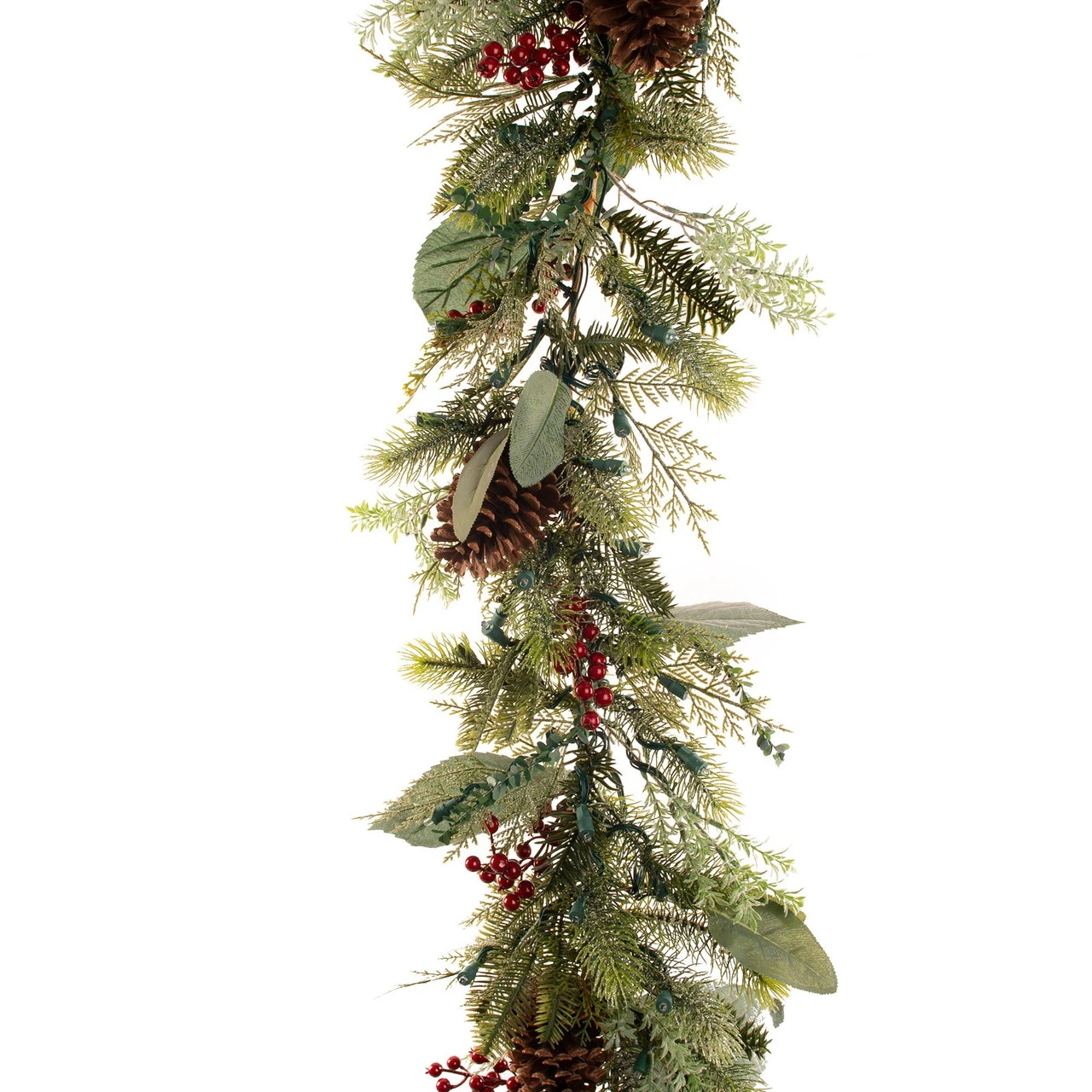 9' Green Christmas Winter Frost LED Artificial Garland - Pre-Lit - Image 2