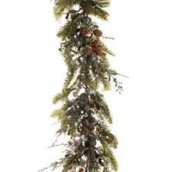 9' Battery Operated Green Rustic White Berry LED Artificial Christmas Garland - Warm Clear Lights