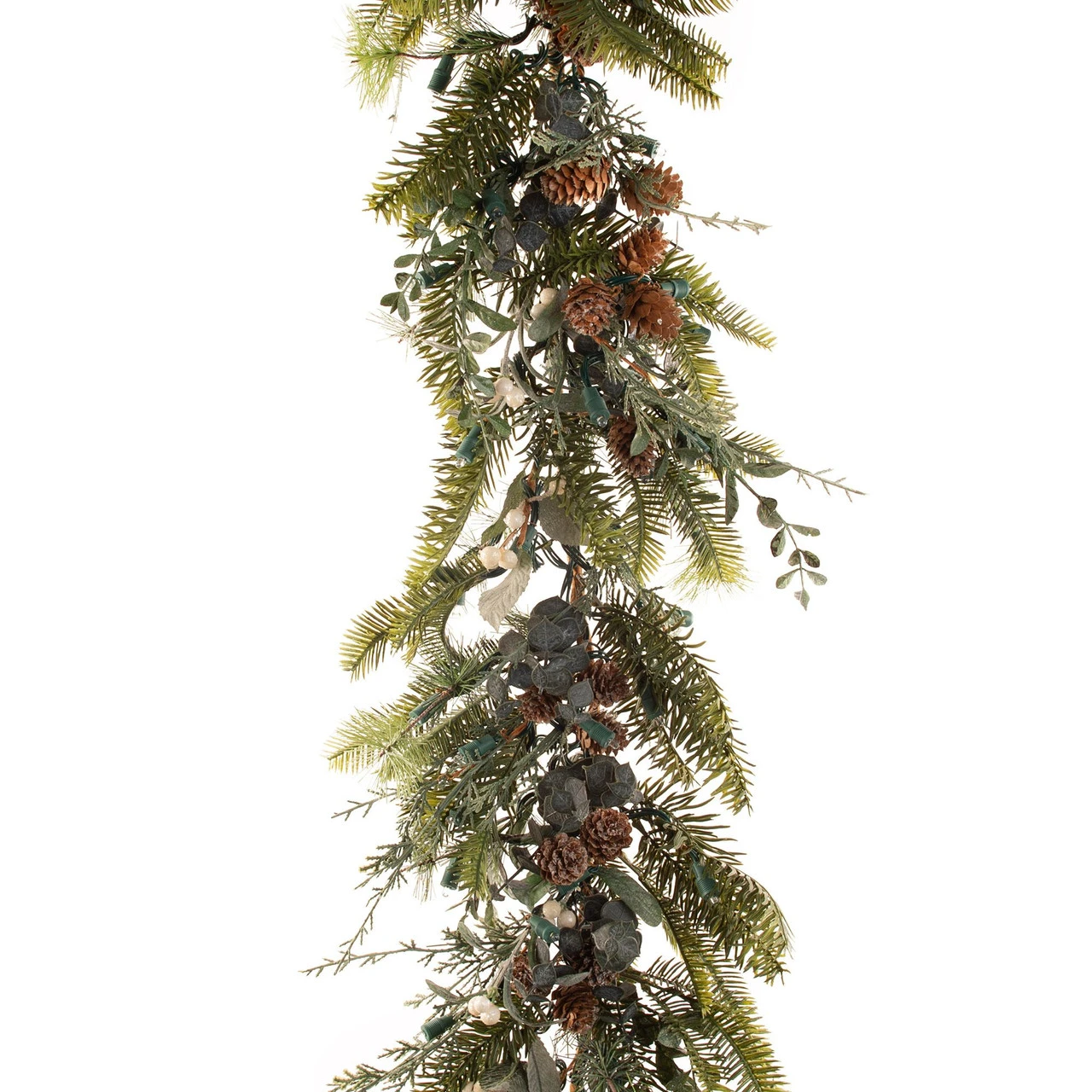 9' Battery Operated Green Rustic White Berry LED Artificial Christmas Garland - Warm Clear Lights - Image 2