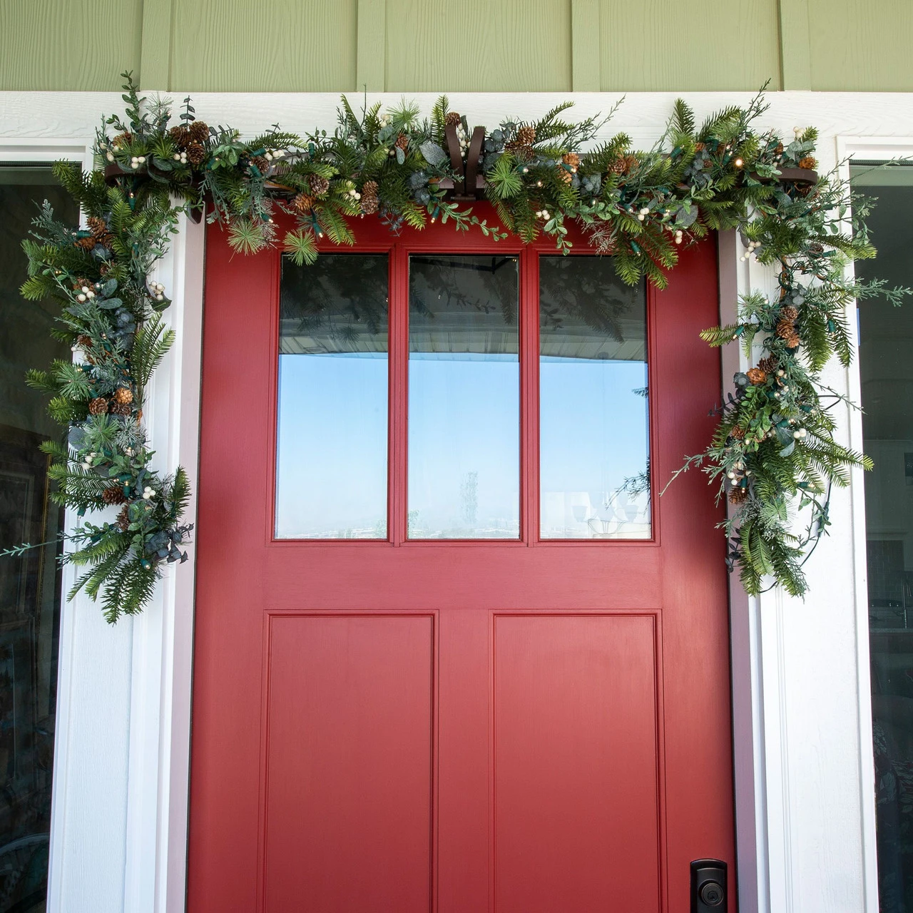 9' Battery Operated Green Rustic White Berry LED Artificial Christmas Garland - Warm Clear Lights - Image 3