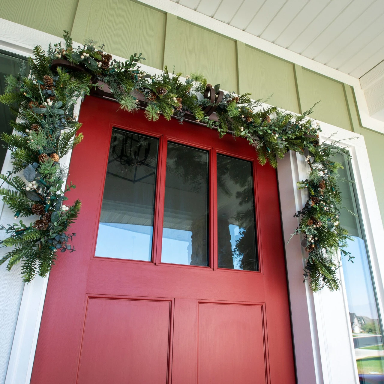 9' Battery Operated Green Rustic White Berry LED Artificial Christmas Garland - Warm Clear Lights - Image 4