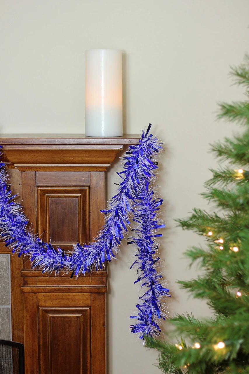 50' X 4" Blue And White Wide Cut Hanukkah Garland - Unlit - Image 3