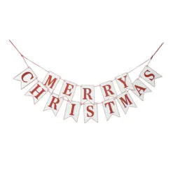 4' White And Red Merry Christmas Wood Banner Garland - Unlit