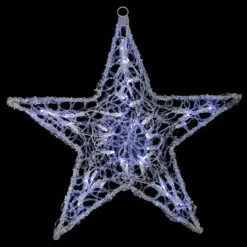 24" Twinkling Pure White LED Lighted Hanging Spun Glass Star Christmas Decoration
